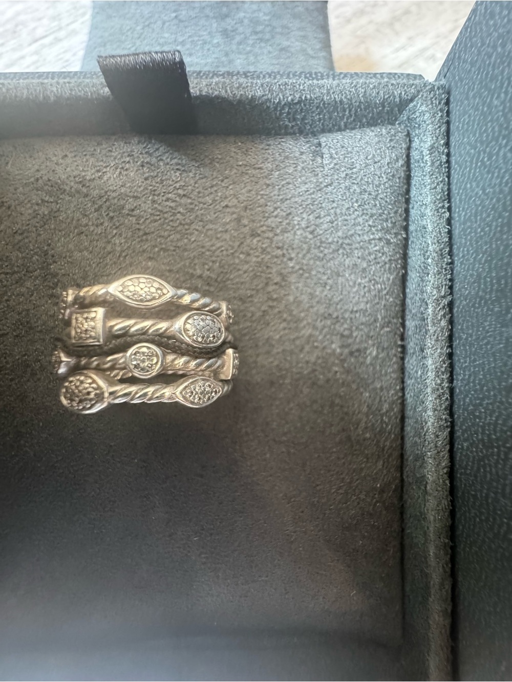 David Yurman Silver Multi-Band Cable Ring with Pavé Diamonds